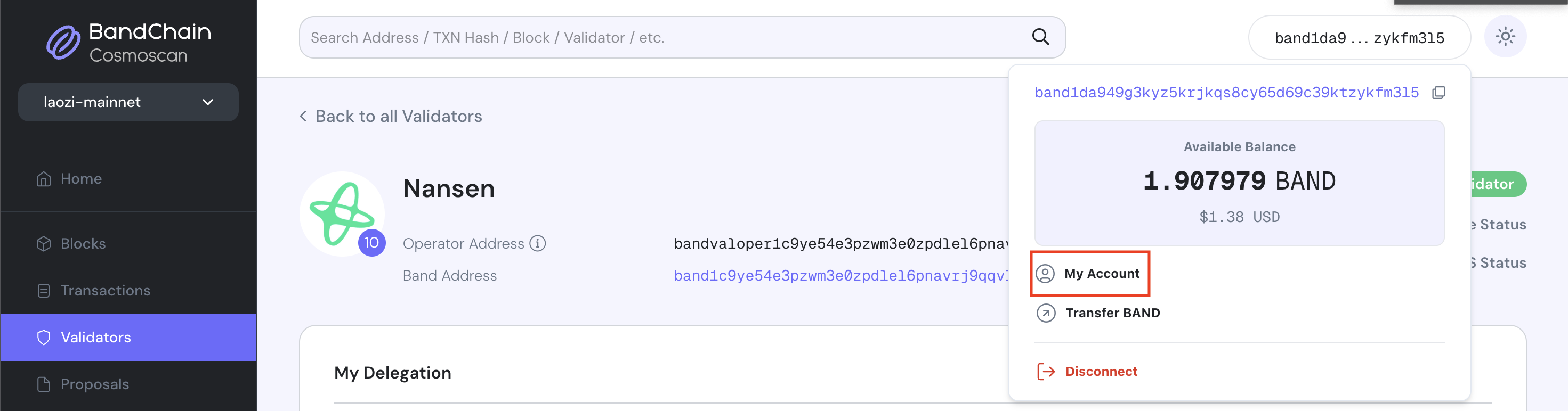 clicking on dropdown arraow to show your account detail