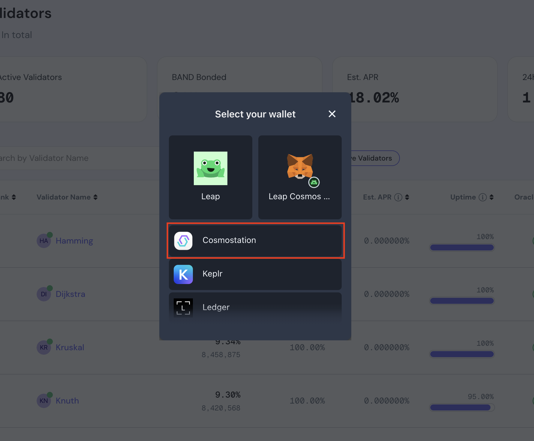 select wallet options