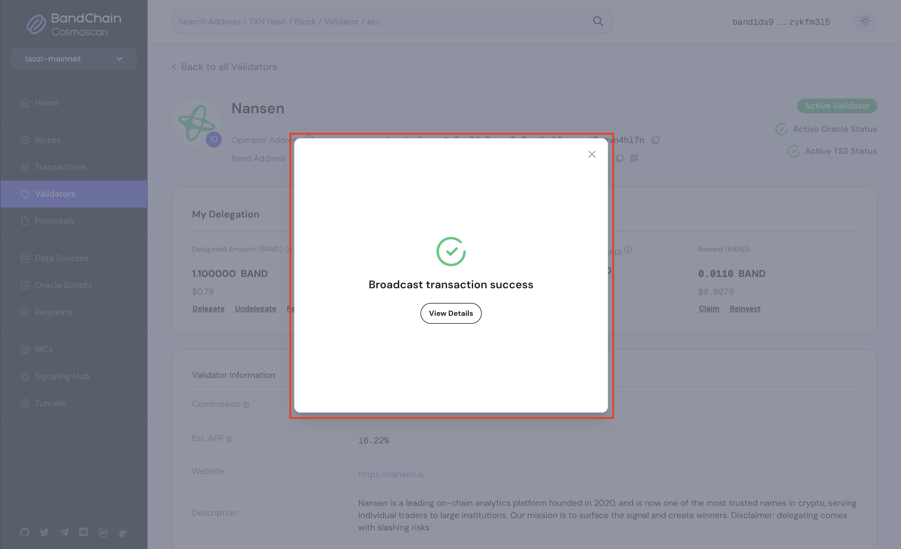 broadcast transaction success